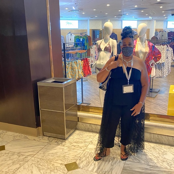 Chic Black Sleeveless Jumsuit with with Sheer Polka Dot Overlay - Picture 2 of 8